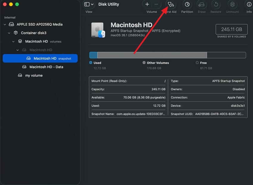 press first aid after disk utility