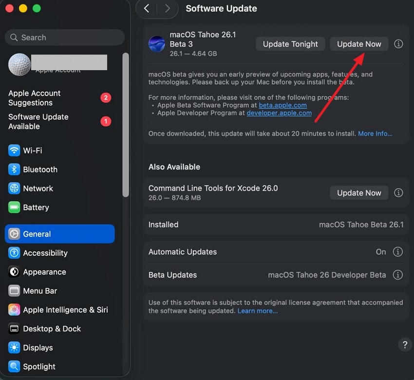 press update now to update