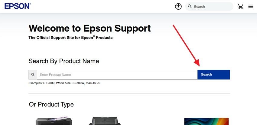 search for printer model on official epson support
