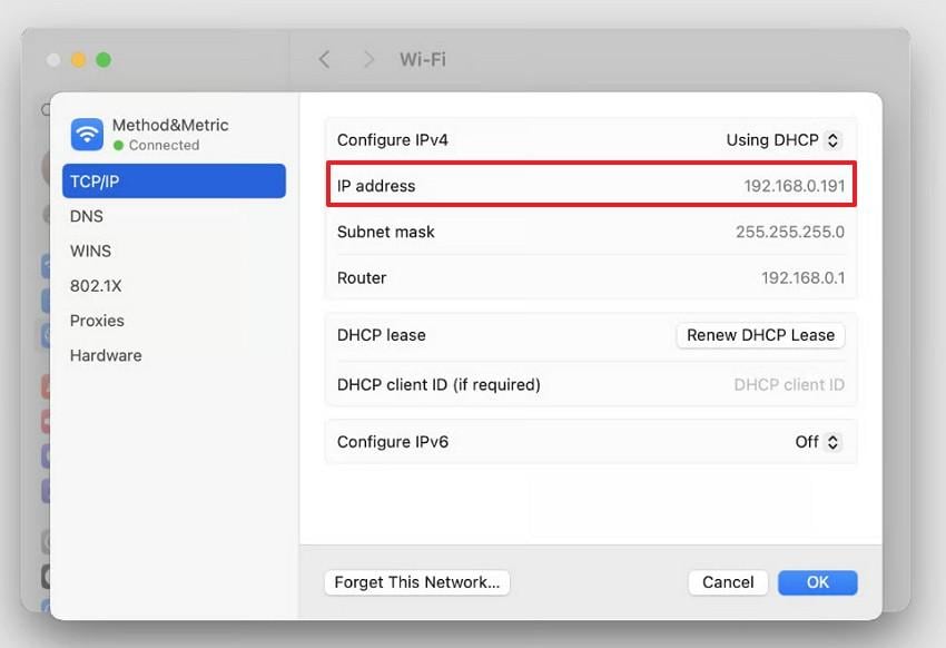 check the mac ip address and subnet mask