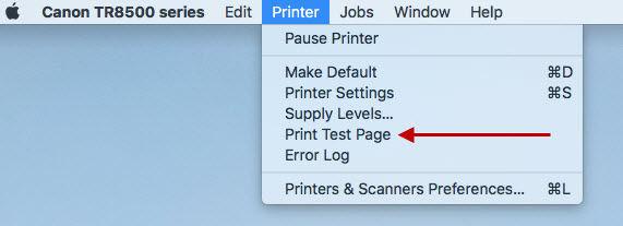 print a test page from the mac printer menu