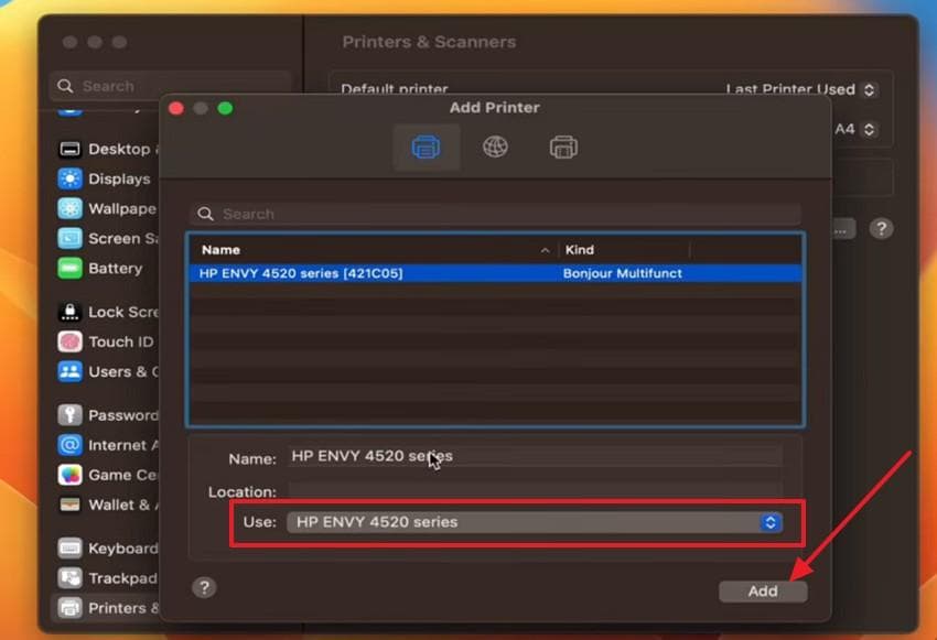 add an available printer from printers and scanners