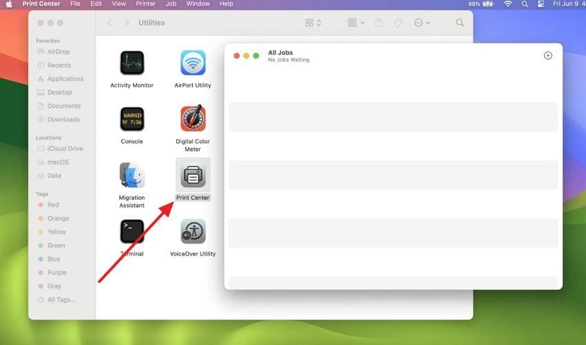 open print center from mac applications utilities