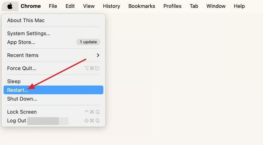 restart mac from the apple menu