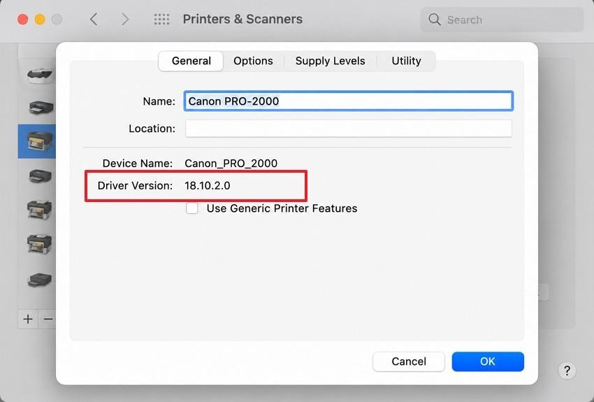 check printer driver version in mac settings