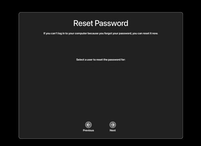 select a user to reset mac password for