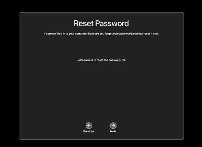 select a user to reset mac password for