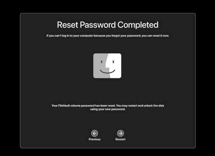 restart to use your new password on mac