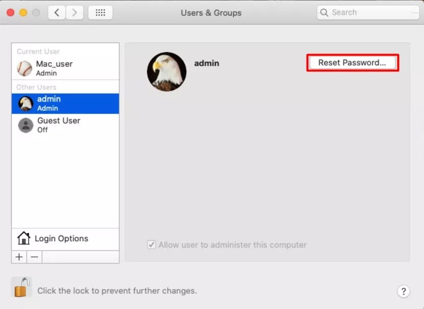 reset mac password from another admin account