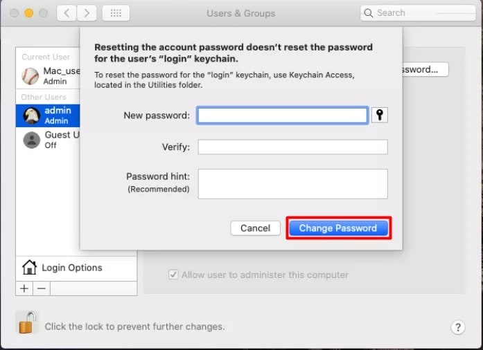 change password from a different admin account