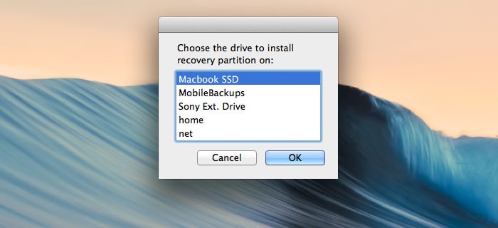 choose a drive to create recovery partition