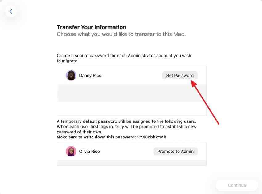 set a password for a migrated administrator account