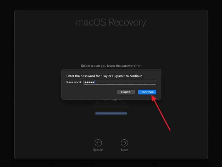 enter administrator password to continue into macos recovery