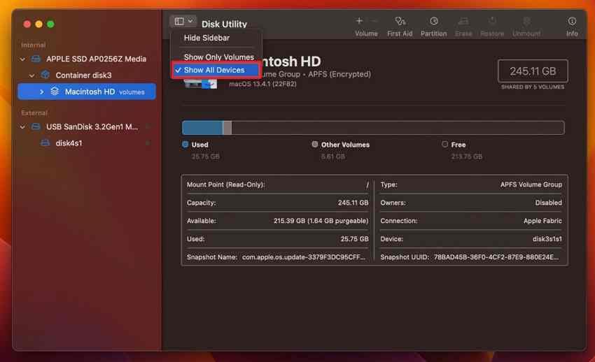 show all devices in mac disk utility