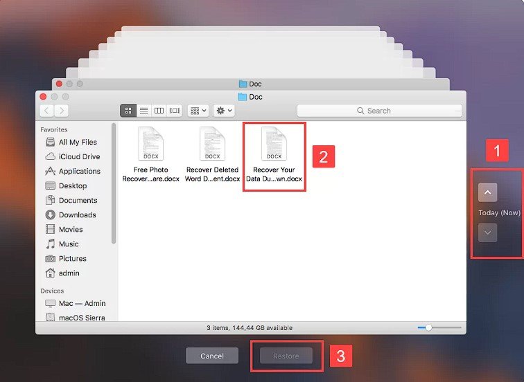 choose the right timeline to recover deleted files