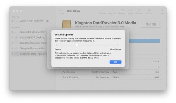 Opções de segurança para formatação no Mac 