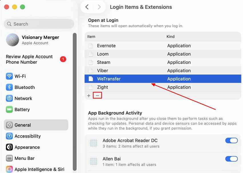 remove login items on mac