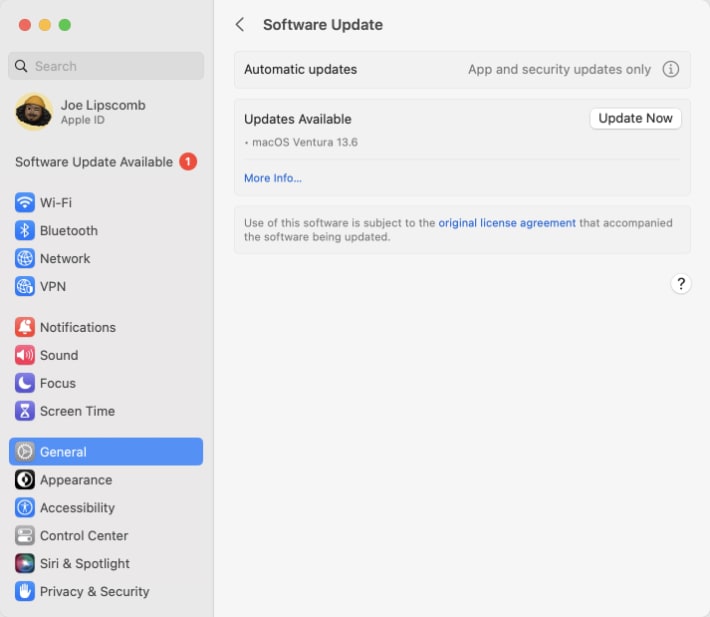 system update on mac