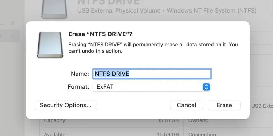 Formatar um disco NTFS para o exFAT