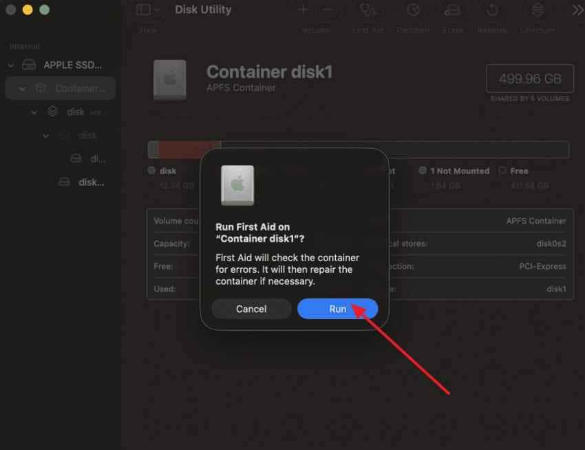 run disk utility first aid