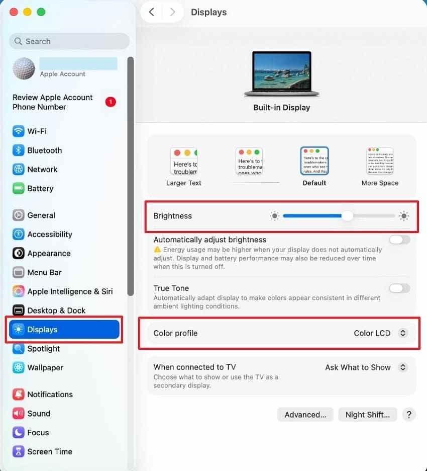 adjust macbook display settings