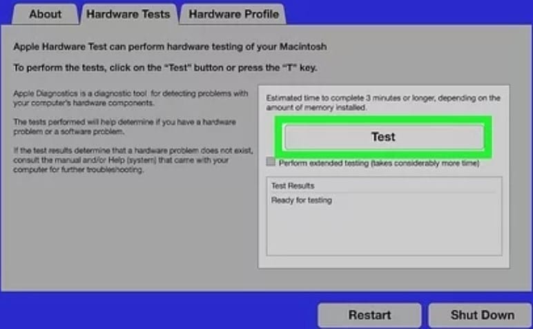 run a hardware test on an m1 mac