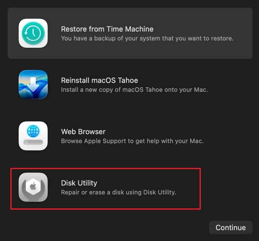show all devices in disk utility from macos recovery