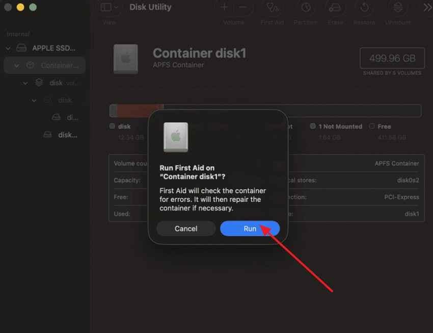 running disk utility first aid on the mac startup disk