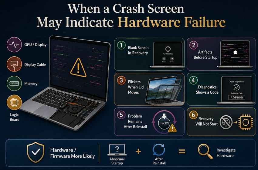signs that a macbook crash screen may require hardware service