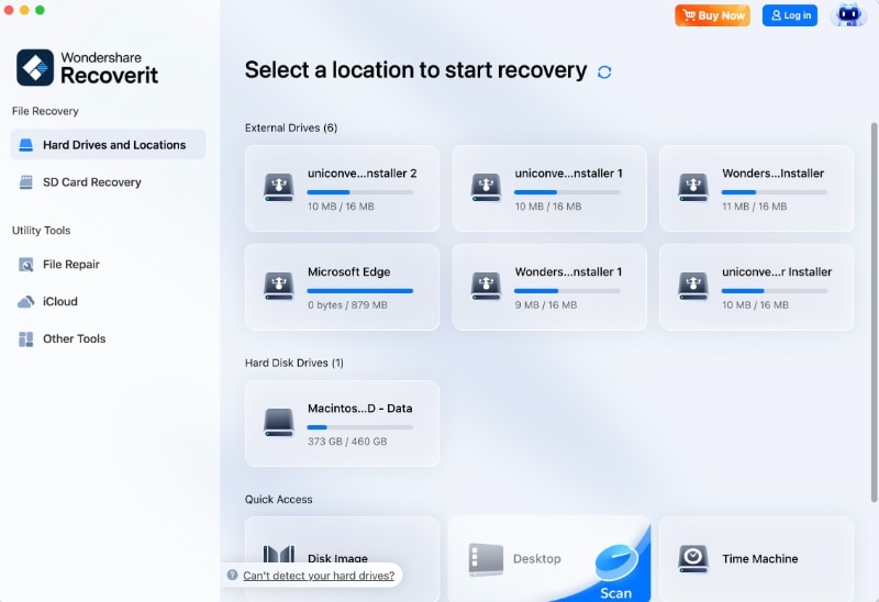 select storage drive and start scan