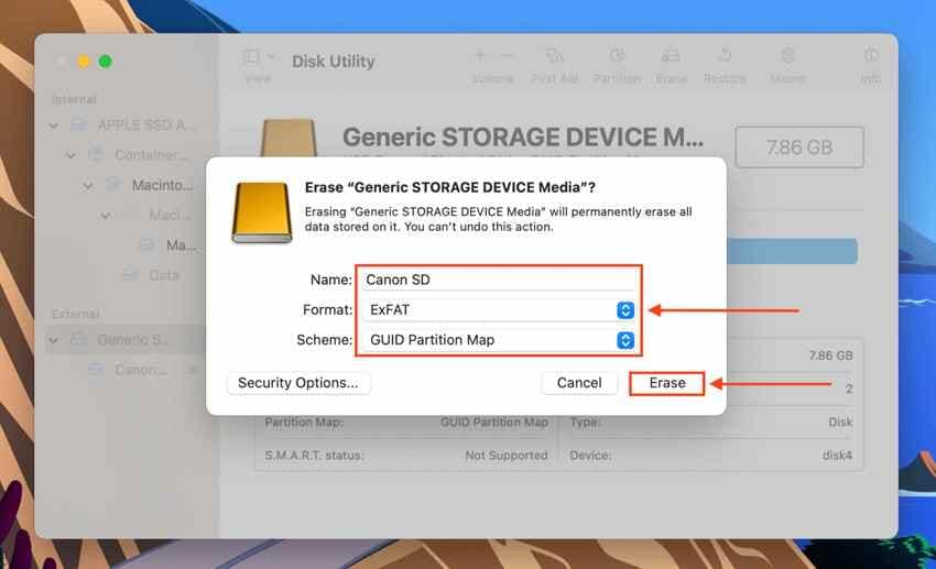 format the sd card on mac