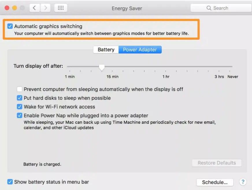 turn off automatic graphics card switching