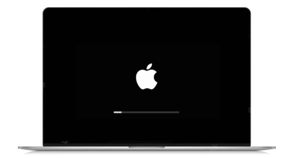 a black screen with an apple logo and a stuck progress bar