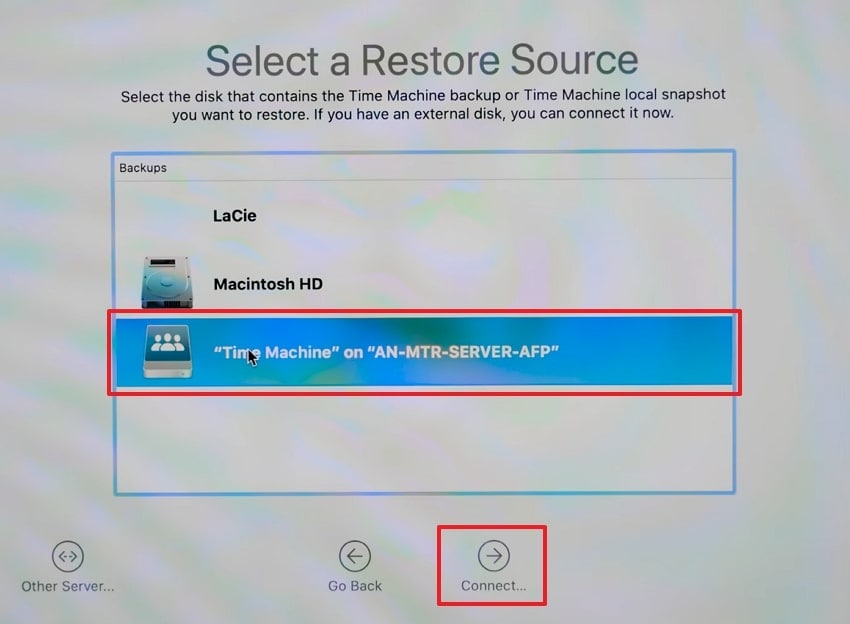 choose disk to restore backup