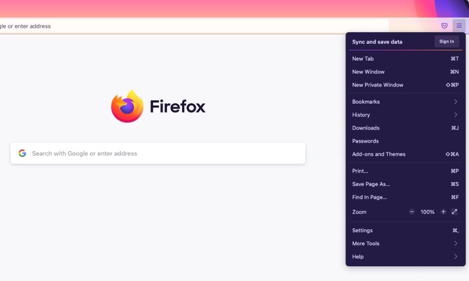 go to settings in firefox