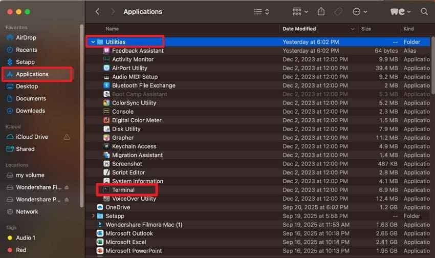 open terminal from applications