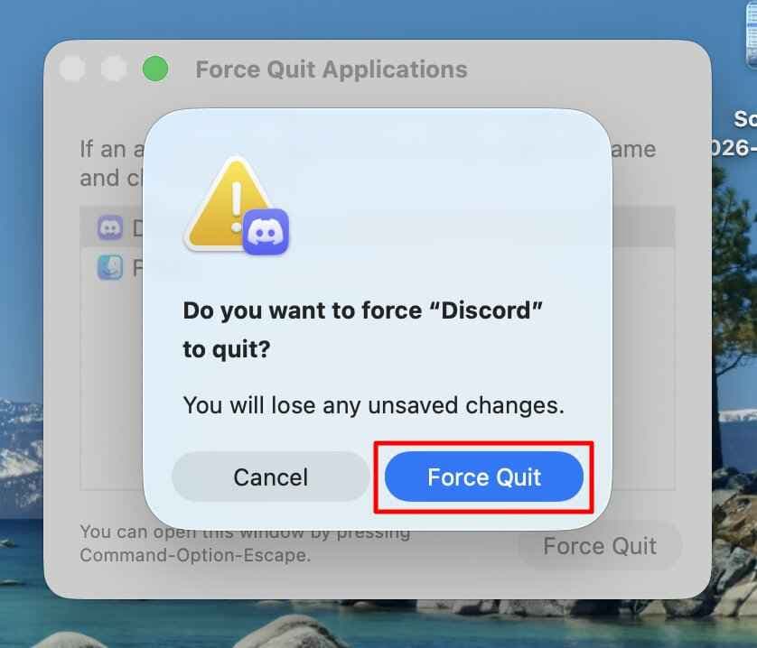 confirm force quit application