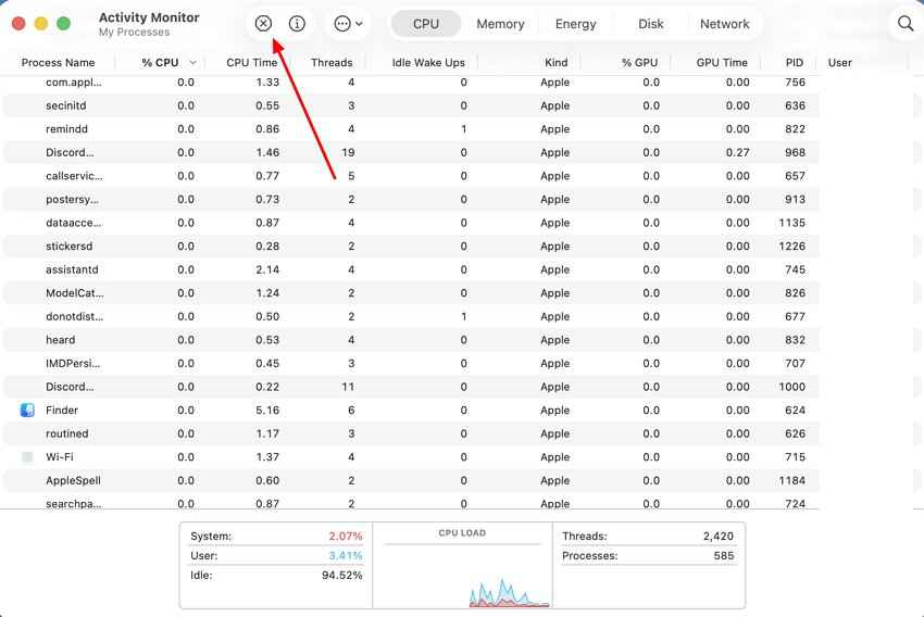 activity monitor select process