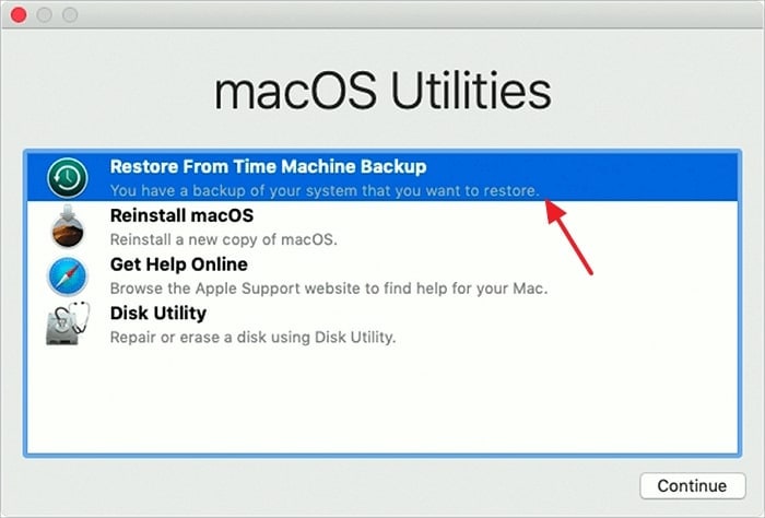restore from time machine backup in recovery mode