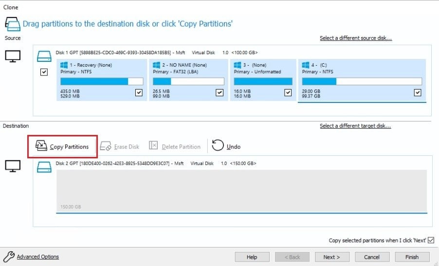 copy partitions option in macrium reflect