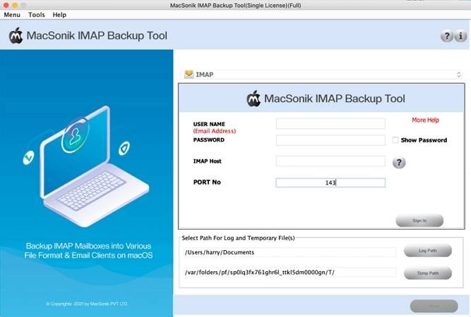 macsonik imap bakcup ferramenta macos