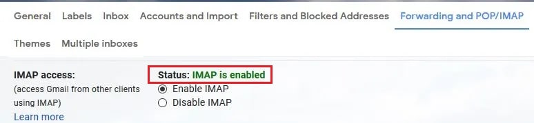 status imap is enabled
