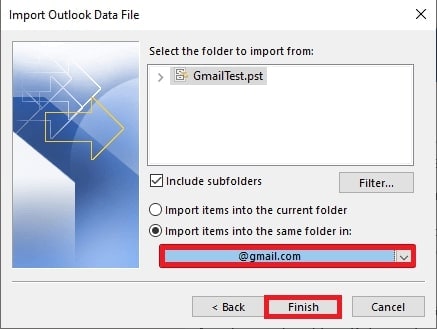 click finish to import