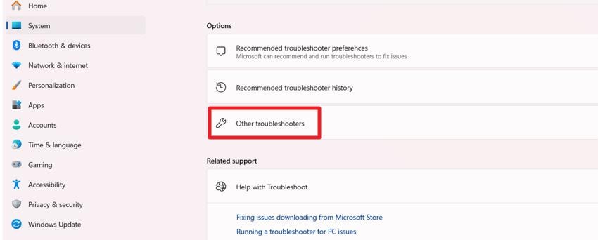 choose other troubleshooters option