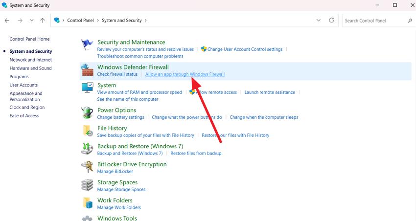allow app or feature through firewall