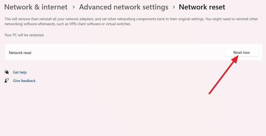 press reset now to reset settings