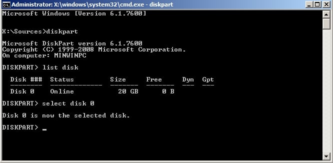 enter select disk command