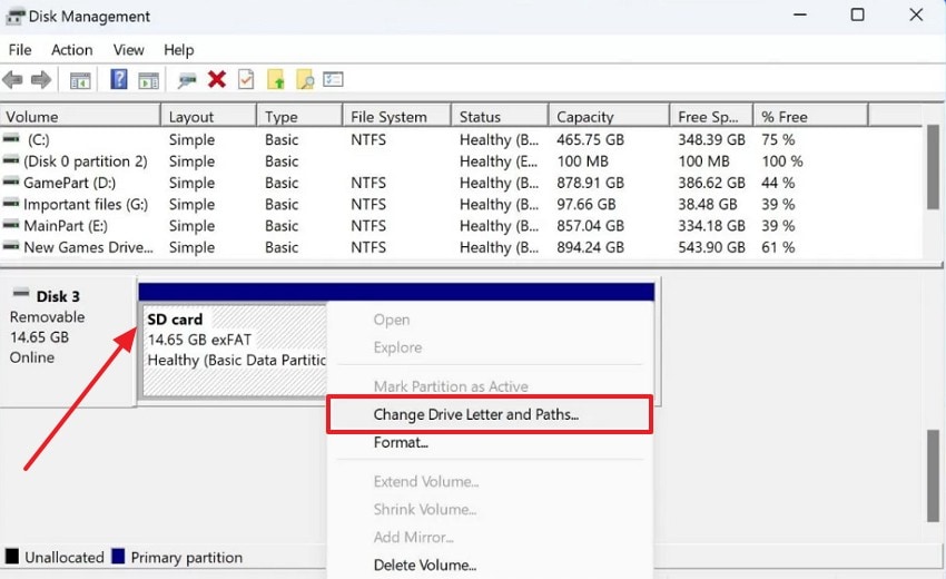 access sd card on disk management