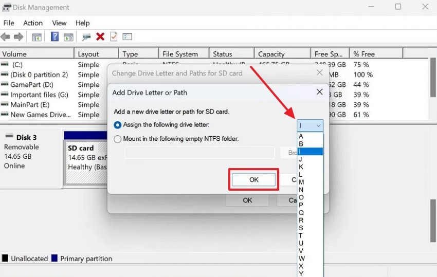 add new sd card drive letter