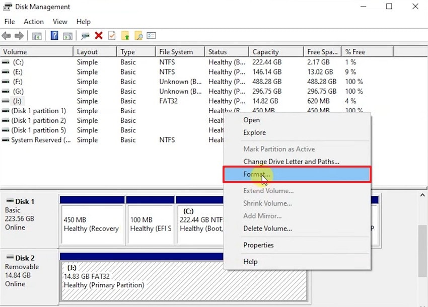choose format sd on disk management